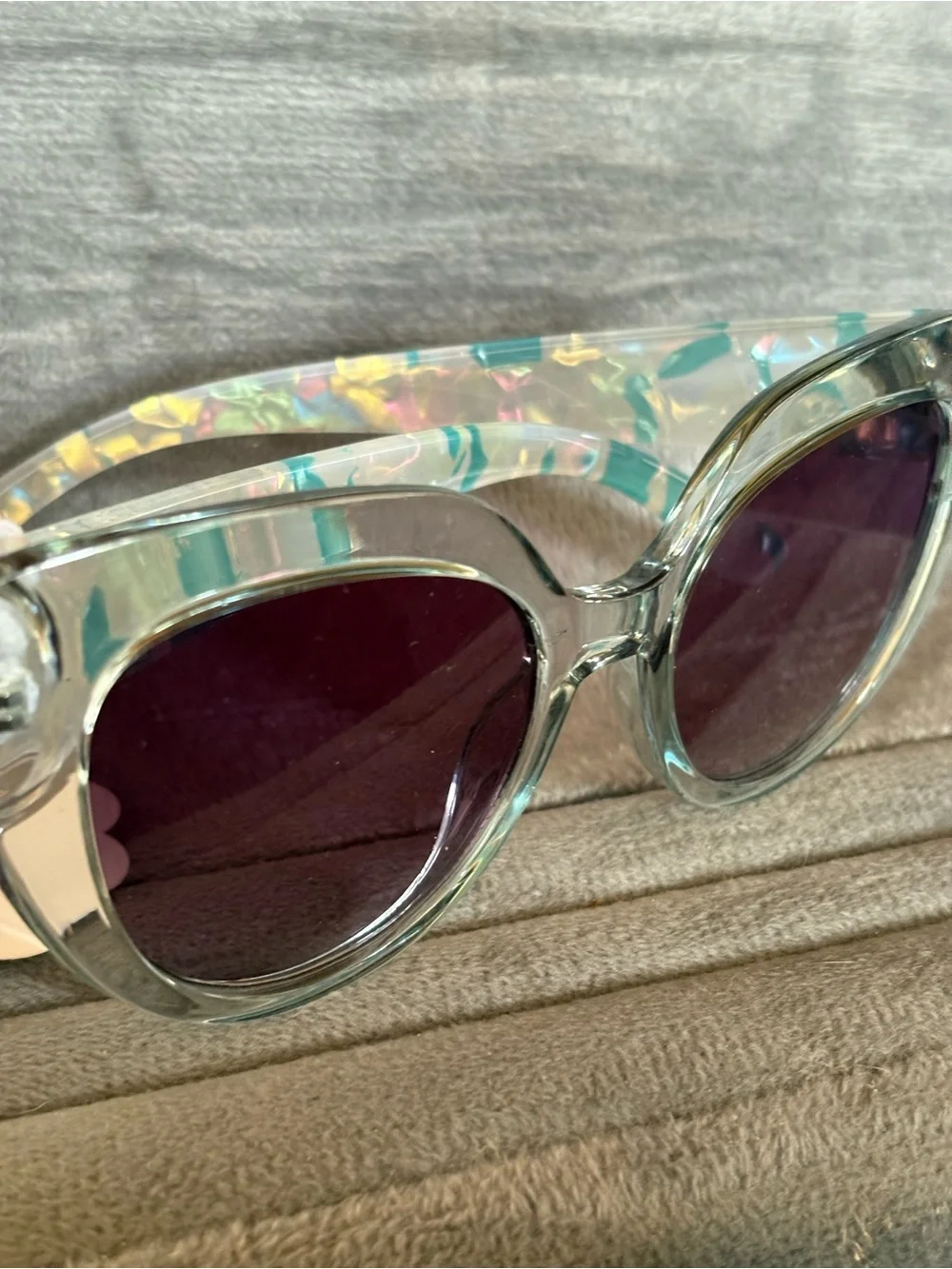 Iridescent Aqua Round Sunglasses with Purple Lenses